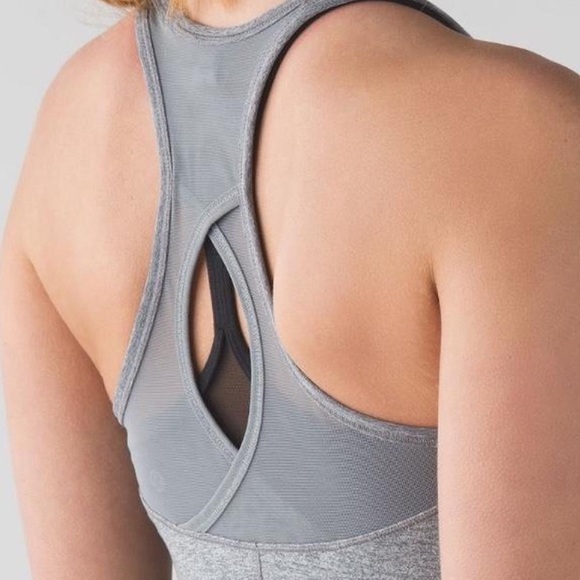 Lululemon Cool Racerback Exhale Tank Top Gray Mesh Cut Out size 4 EUC - Picture 4 of 7